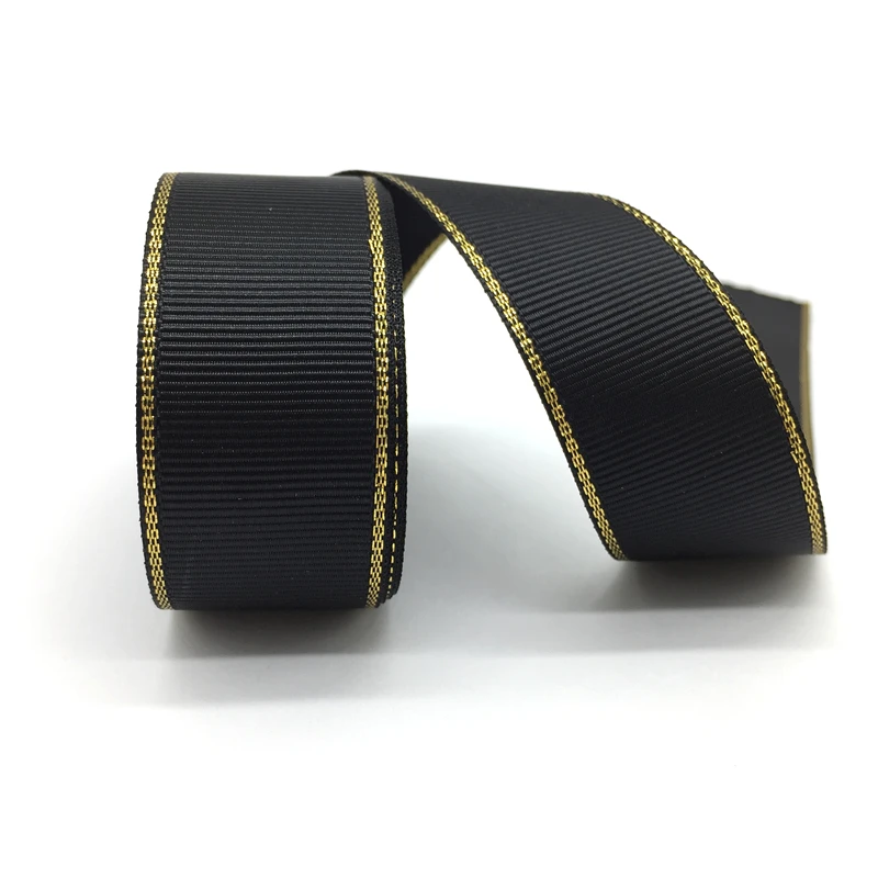 5 Yards 25mm Ribbon Wedding Decoration Gold Metallic Edge Grosgrain Gift Wrapping Hair Bows DIY Christmas