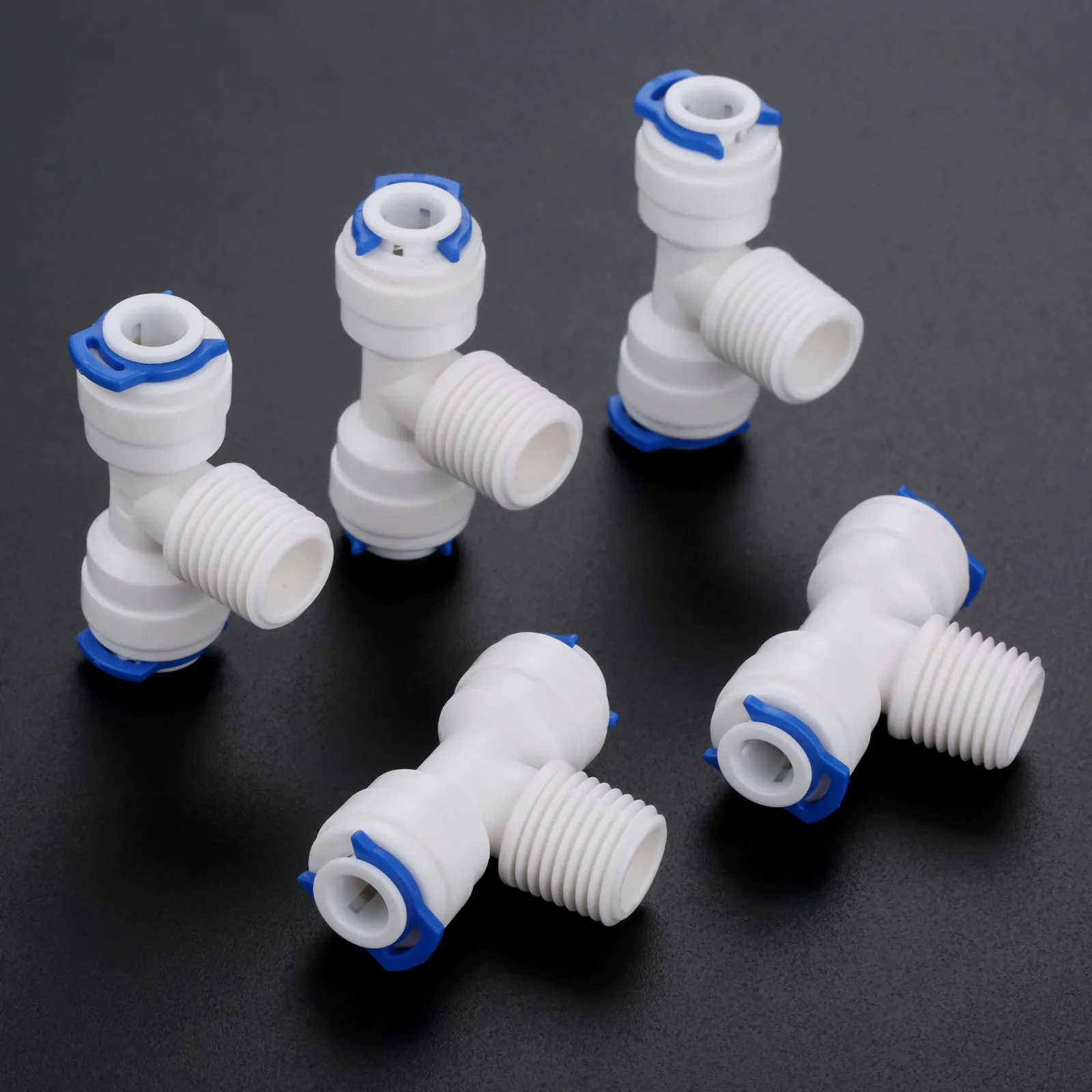 5Pcs 1/4 "Od Slang Tot 1/4" Bsp Buitendraad Ro Water Plastic Pijp Snelkoppeling Omgekeerde Osmose systeem Montage T Vorm Tee