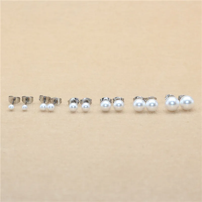 Boucles d\'oreilles en acier au titane de style bref avec perles d\'imitation ABS, sans décoloration, sans allergie, 3mm à 8mm