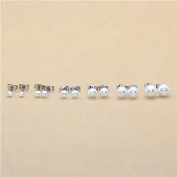 Brief Style Titanium Steel With ABS imitation Pearl Pearls Stud Earrings 3mm to 8mm No Fade Allergy Free