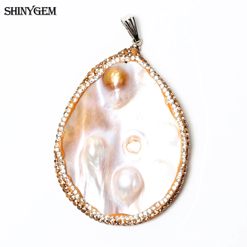 5pcs 35-45mm Irregular Natural Pearl Pendant For DIY Necklace Jewelry Micro Inlay Zircon Shell Earrings making