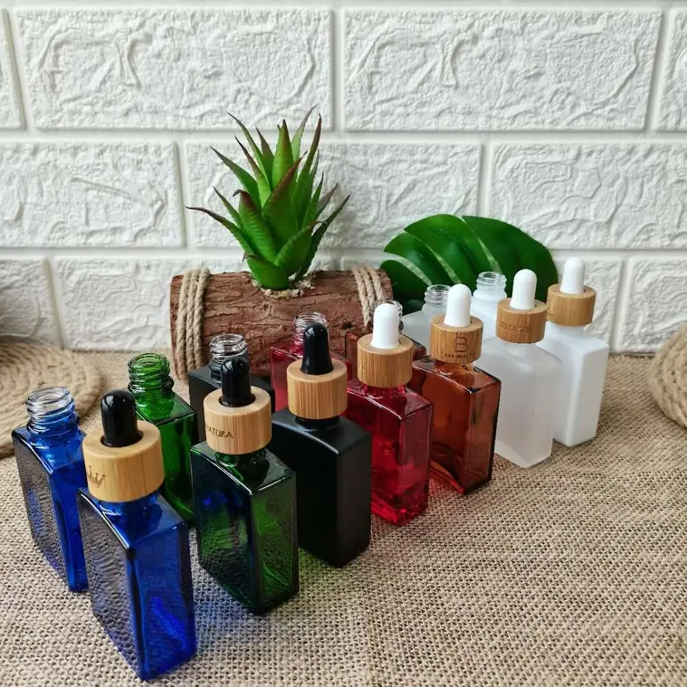 

Beauty Empty 30ml Square Dropper Bottle Glass Jar With Lid Essential Oil Bottles Massage Oil Pipette Bottles Refillable