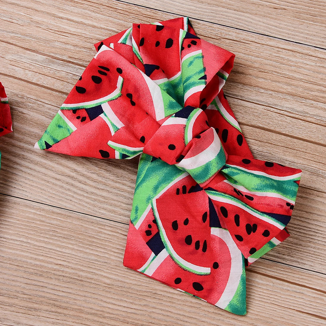 Newborn Baby Girls Clothes Watermelon print short sleeve round neck Bodysuit Bowknot Headband 2pc cotton casual summer set