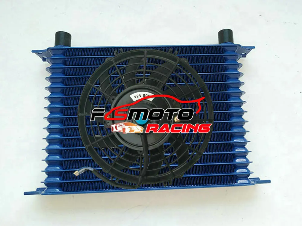 262mm Blue Aluminum Universal 15 Row Engine Transmission AN10 10-AN Mocal Style Oil Cooler OR WTIH  7