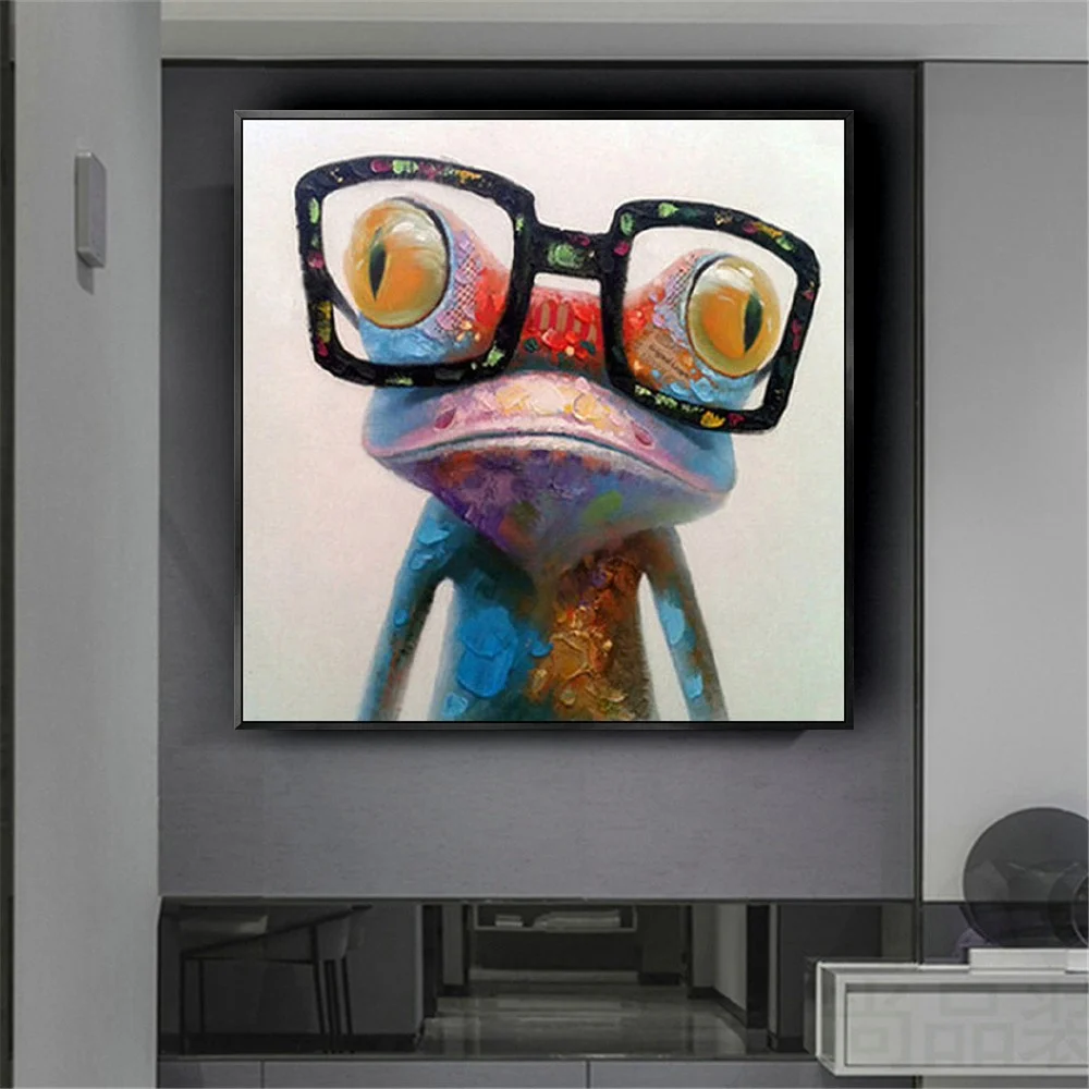 

100% Hand-painted Oil Painting Modern Animal Cartoon Frog Pictures Art Corridor Porch Deco Picture Children's Room Decor Wall