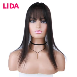 Lida-peluca con cierre recto para mujer, extensión de cabello con Clip mezclado con flequillo, pelucas de parte media, rayita Natural