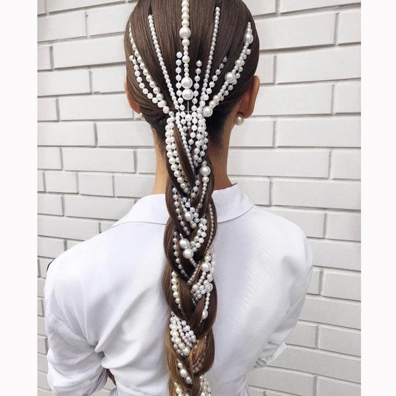 Long Hair With Pearl Tassel Hair Clip Jewelry Metal Chain Tassel Hair Pins Bohemia Wedding Bridal Hair Accessories