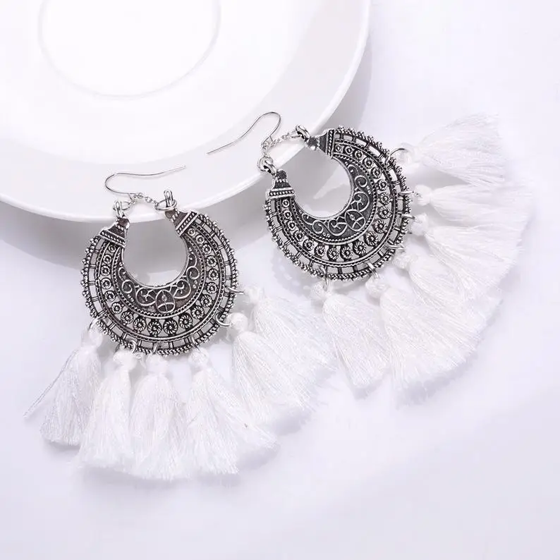 White Tassel Earrings Half Vintage Style Boho Bohemian Earrings for Women Brincos Para As Mulheres Moda Mujer 2023