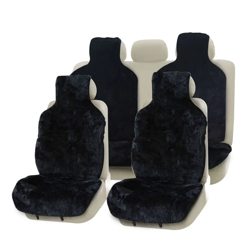 AUTOROWN Black Car Seat Cover 100% Natural Australian Sheepskin Universal Size Winter Car Seat Cushion Auto Interior Accessories