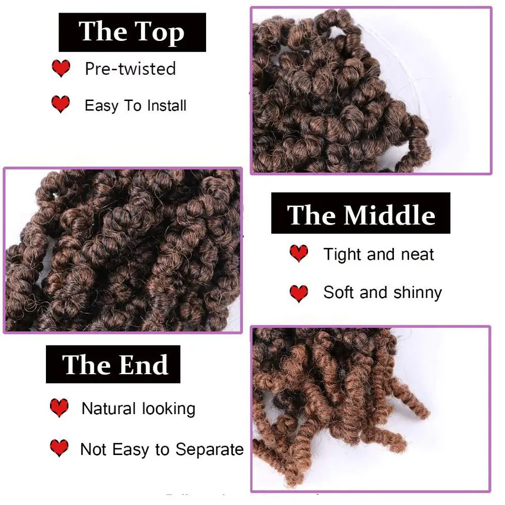 Pre-twisted Spring Twist Hair 10 Inch Ombre Curly Bob Passion Twists Synthetic Braiding Hair Bomb Twist Crochet Hair Extensions