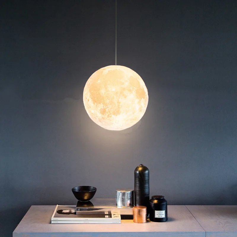 Modern Creative Moon Pendant Lights 3D Print Art Atmosphere Drop Light AC110-220V  Hanging Lamp Children Bedroom Home Indoor