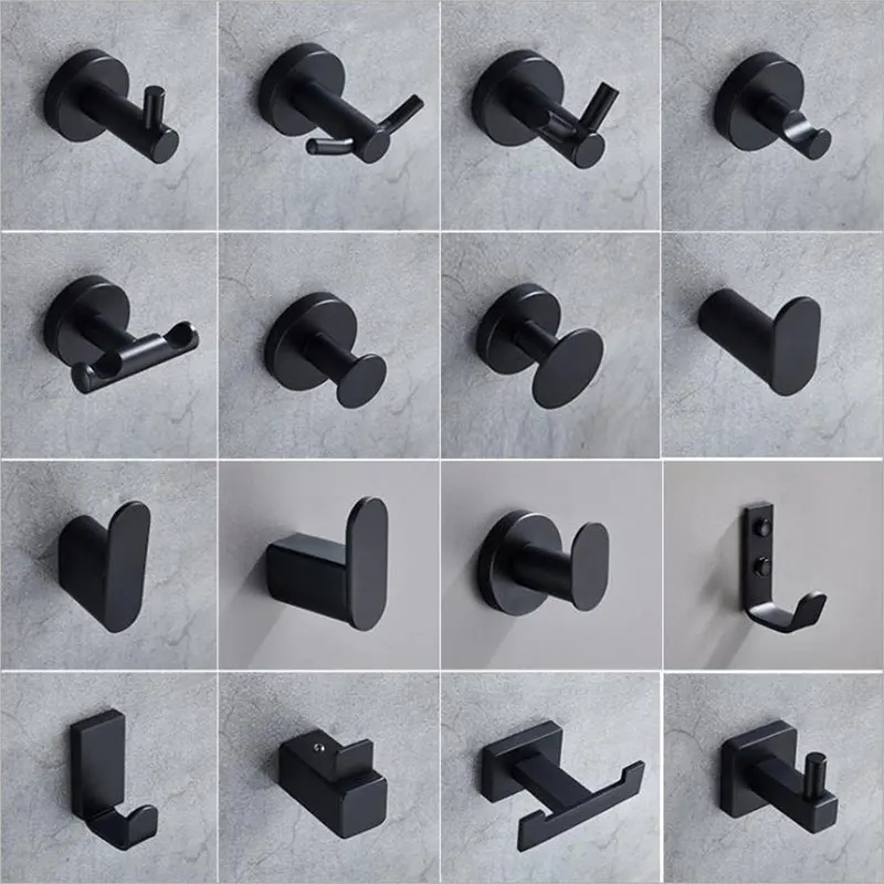 304 Stainless Steel Clothes Hooks Black, Bathroom Door Back Wall Coat Single Hook Towel Hooks for Bathroom, Kitchen, Office