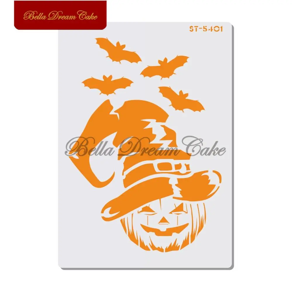 Wearing Hat Pumpkin Halloween Cake Stencil Wall Stencils for DIY Scrapbooking Painting Drawing Stencils Template Cake Tool