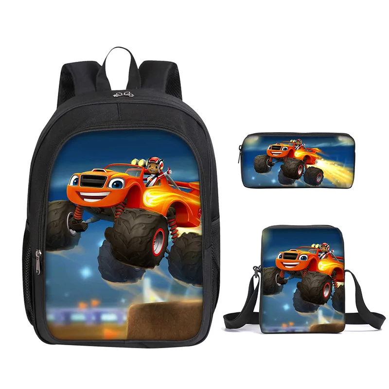 3pcs/set Cartoon Blaze and The Monster Machines Print Backpack for Boys Children School Bags Kids Fashion Travel Book Bag