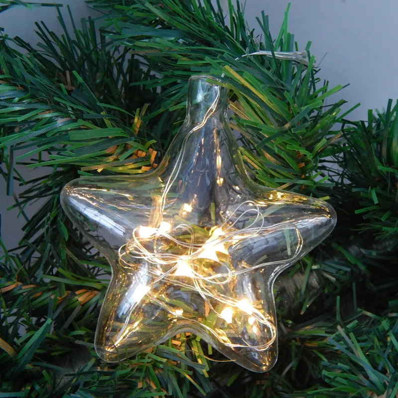 Free Shipping 4pcs/pack 8.5*9cm Lighting Series Star Shaped Glass Pendant Christmas Day Decoration Hanging Ornament