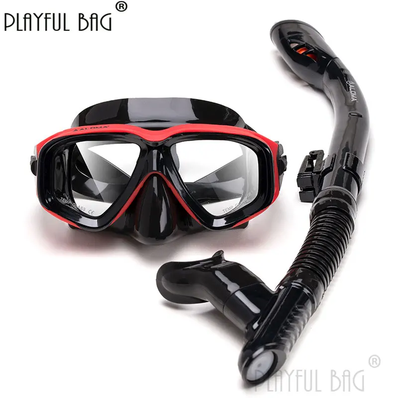 Saco brincalhão adulto máscara de mergulho snorkel conjunto vidro temperado máscara de mergulho pode ser equipado com lentes miopia mergulho terno e124