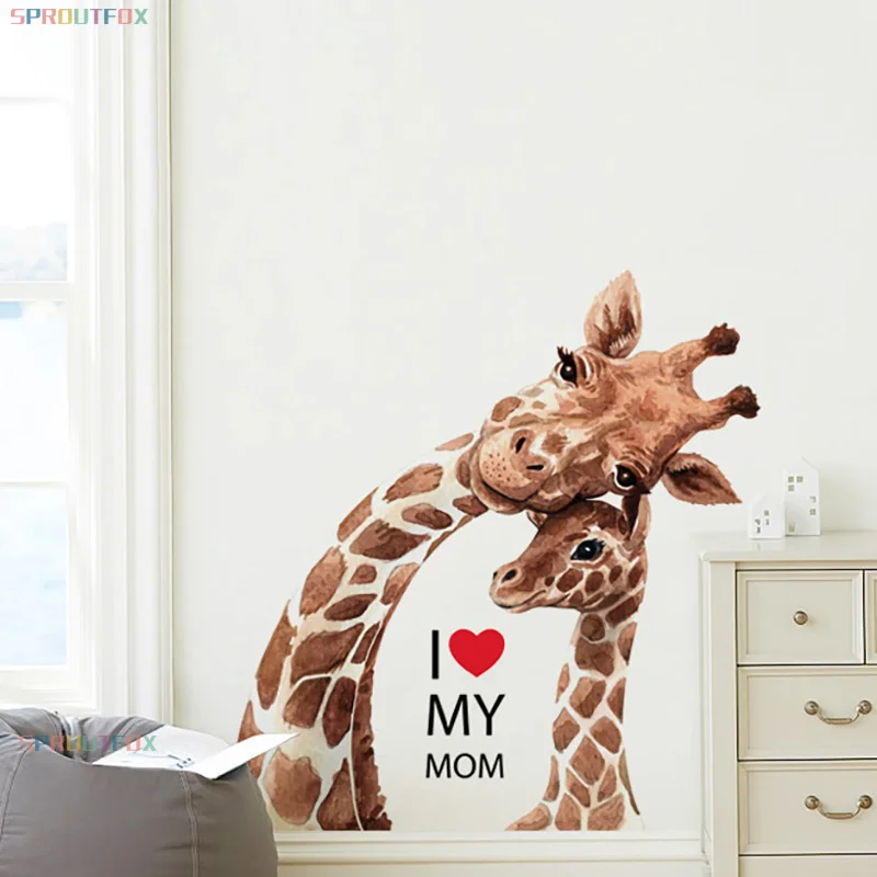 

I Love You Mom Giraffe Wall Stickers Home Decor for Baby Room Cute Animal Decals Nursery Room Wallpaper Vinyl Art Poster