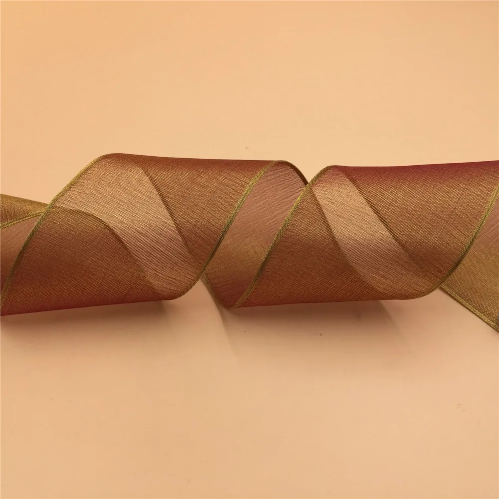 63MM  Wired  Edge Gold Metallic Ribbon   for Birthday Decoration  Chirstmas Gift DIY Wrapping 25YARDS N2011