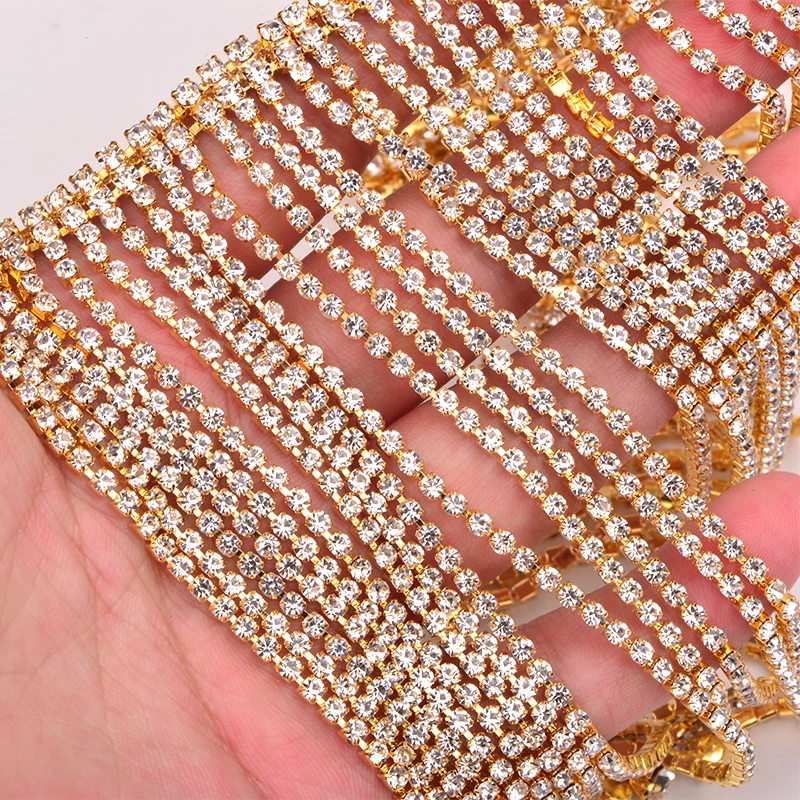 

JUNAO 45 см/лот, блестящая золотая стеклянная цепочка со стразами, бахрома с кисточками, металлическая отделка со стразами, кристаллическая аппликация для украшения