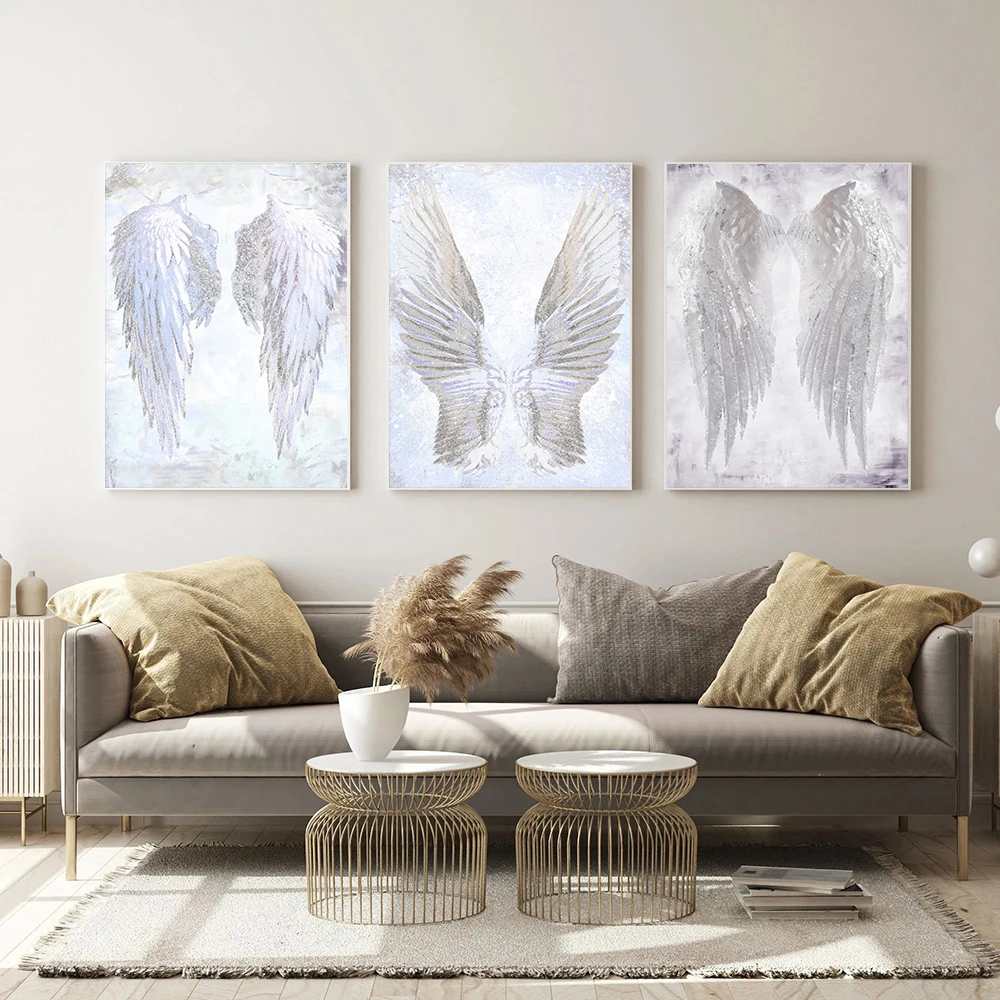 

Modern White Angel Wings Feather Wall Art Canvas Prints Paintings On The Wall Picture For Living Room Poster And Prints No Frame