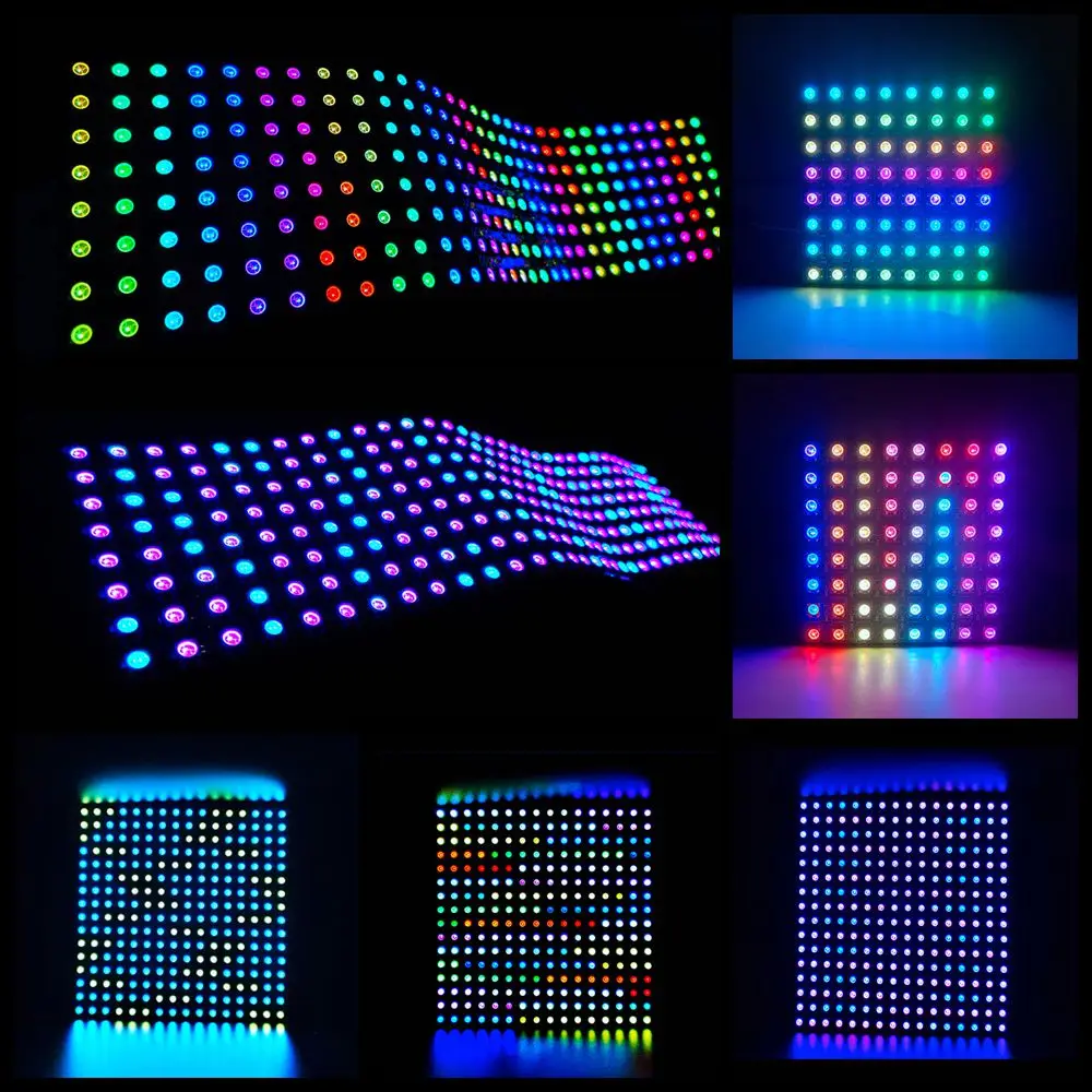 WS2812B 8X8 8x32 16x16 Matrix RGB LED Digital Flexible Individually Addressable Panel Screen WS2812 IC Led Strip Light DC5V