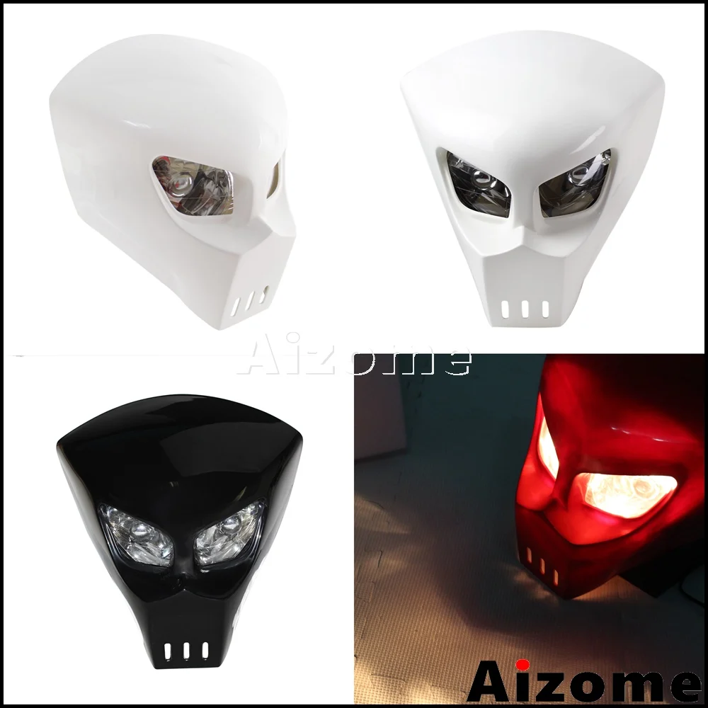 12v 25w Motorcycle Skull Headlight For Honda Kawasaki Suzuki Yamaha Street Bike Custom Headlamp Mask High Low Beam Front Lights