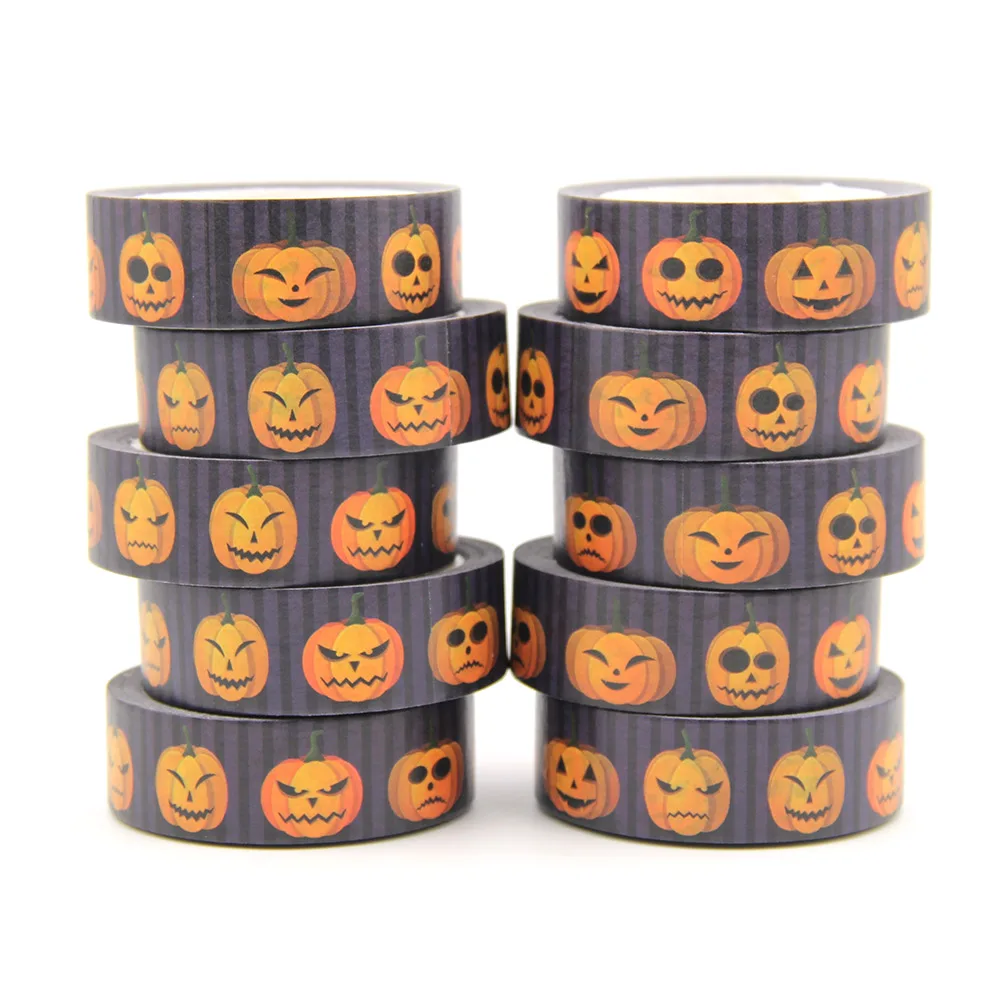 Mới 1 15MM * 10M Halloween Nhăn Nhó Bí Ngô Washi Băng DIY Thêu Sò Giấy Album Ảnh Keo Đắp Mặt Nạ băng