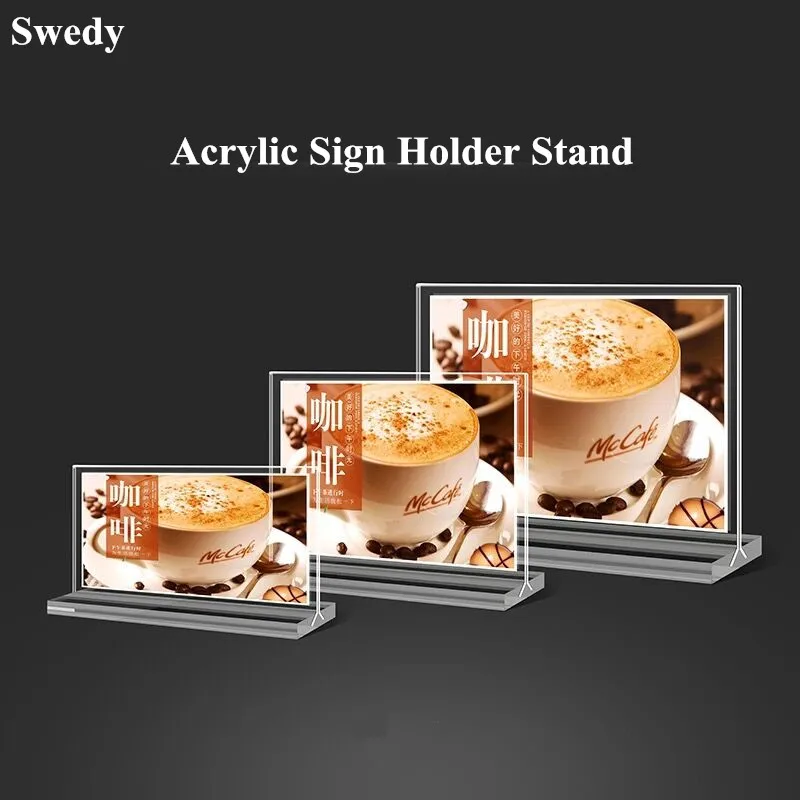 A5 T Shape Double Sided Bottom Load Acrylic Sign Holder Table Top Display Stand Menu Paper Holder Poster Ad Frame