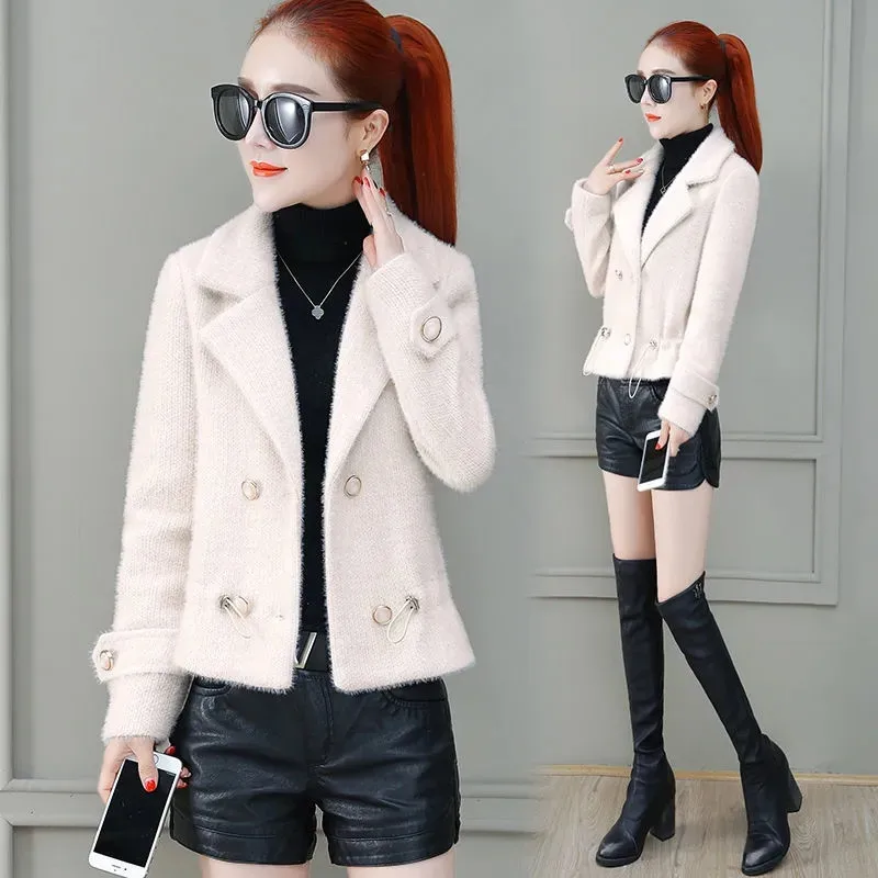 Spring Autumn Imitate Mink Velvet Short Wool Women\'s Coat New Popularity Imitate Golden Mink Velvet Hair Woolen Overcoat Women