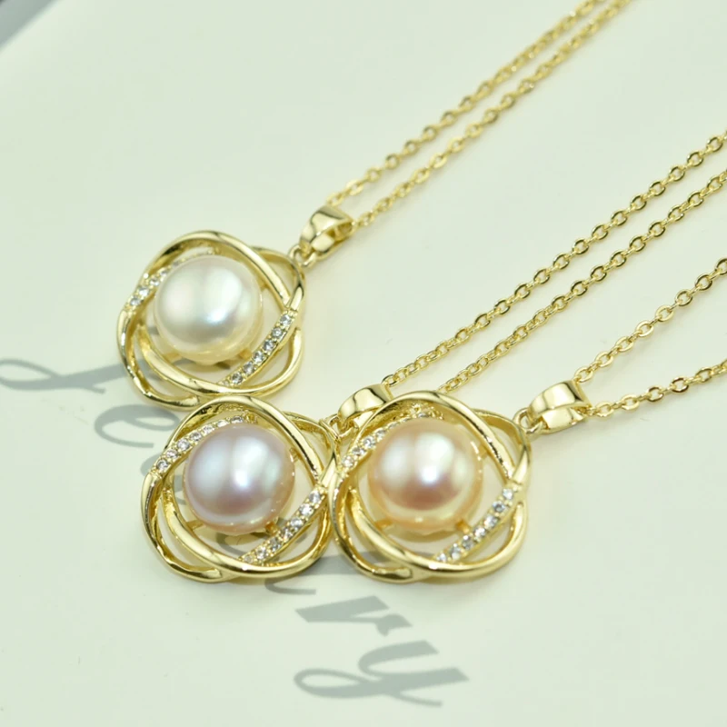 ZHBORUIN Gold Pearl Necklace 925 Sterling Silver Jewelry 100% Real Pearl Simple Choker Necklace Pendant Accessories Wholesale