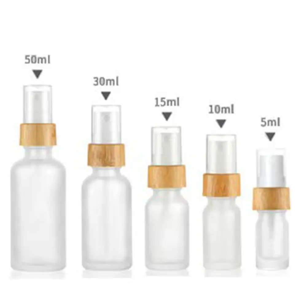 Frosted Glass Fine Mist Atomizer Empty Glass Spray Bottle Natural Bamboo Lid Pump Head Travel Perfume Liquid Cosmetic Vials