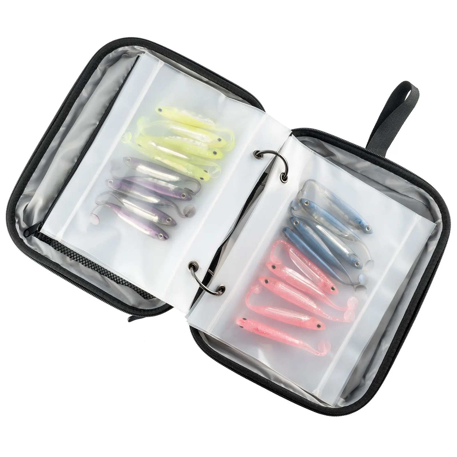 Dr.Fish Fishing Soft Lure Bag Storage Pockets Binder Cover PVC Waterproof Fishing Tackle Bag for Soft Bait Jig Leader Rig