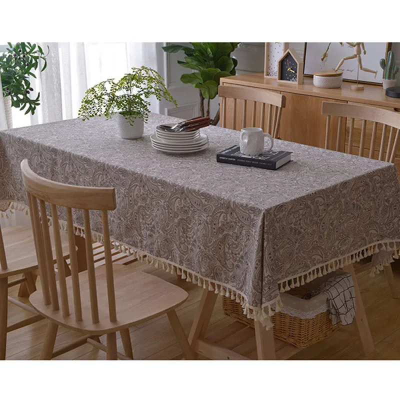 European Style Printing Table Cloth Set Cotton Linen TasselsTablecloth  Home Party Dining Table Cover Protect  Tablecloths