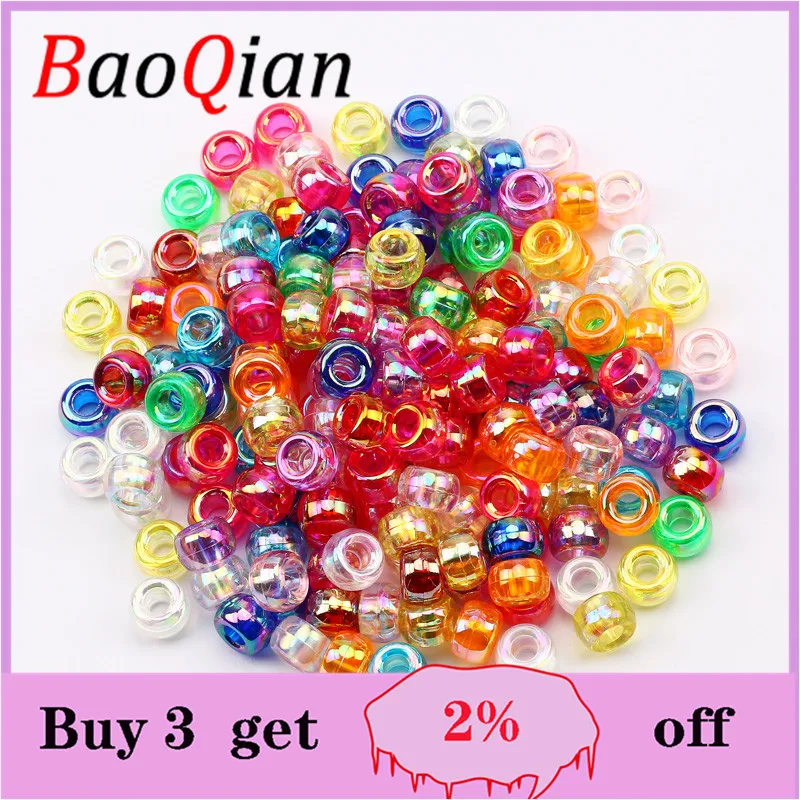 100/200/300/400/500pcs Transparent Bright Acrylic Round Big Hole Bead For Children Necklace Bracelet Jewelry Making Accessories