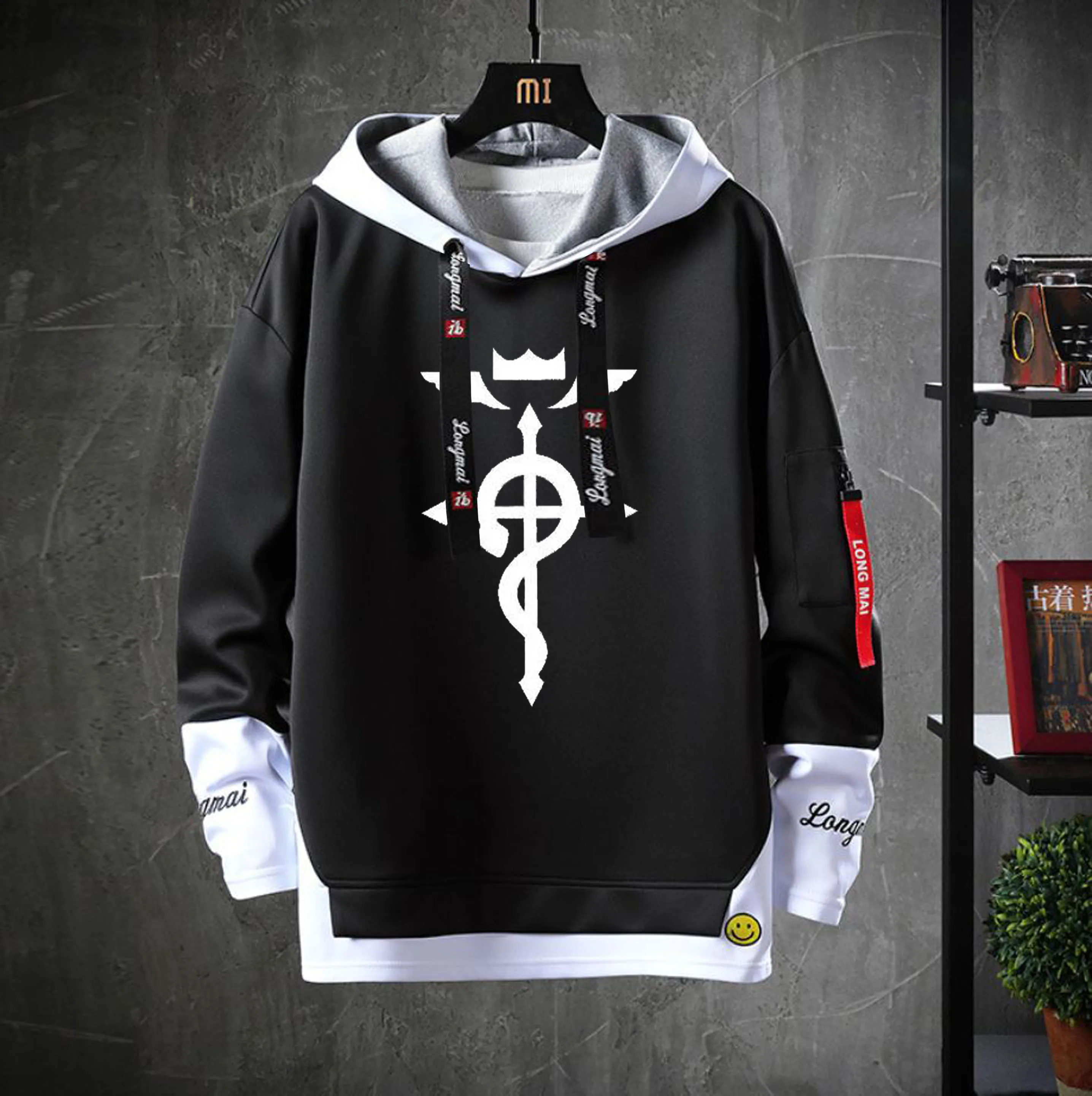 anime Fullmetal Alchemist Hooded Teenagers Edward Elric cosplay coat Unisex Casual Fake Two-Piece Hoodies Sweatshirt jacket