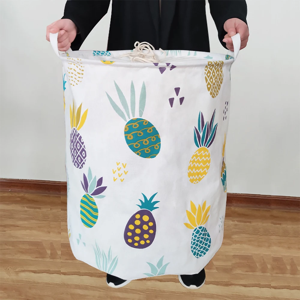 Round Folding Large Laundry Basket Drawstring Printed Toys Bucket Anti-dust Dirty Clothes Storage Barrel Organizer Bag 44*55cm