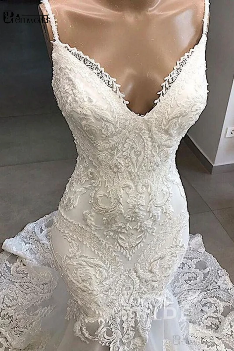 Abiti da sposa a sirena bianchi 2021 abiti da sposa abiti da sposa in pizzo con scollo a cuore Sexy senza schienale abiti da sposa con applicazioni di perline