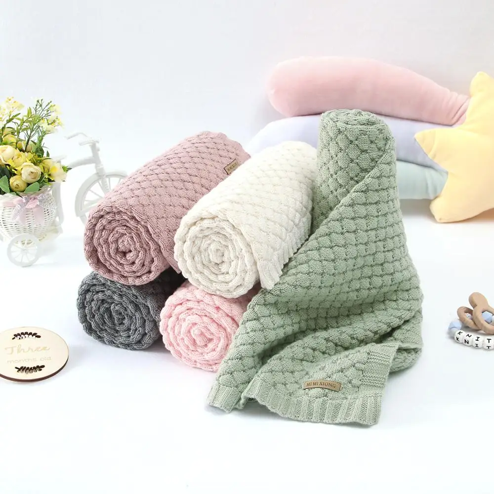 Baby Blankets 100*80cm Knitted Newborn Boys Girls Swaddle Wrap Blanket Infant Kids Stroller Bedding Basket Quilt Child Accessory