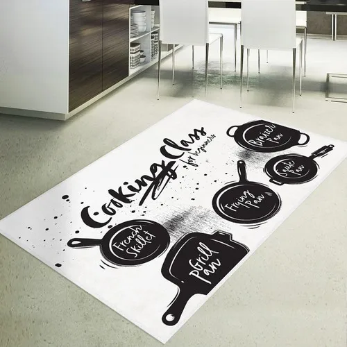 Halıdepo Modern Kitchen Themed Slim Design Machine Washable Carpet Anti-Slip Soles