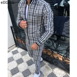 2021 Man Tracksuits Men's Sets 3D Print Sets Men Grid Two-piece Patchwork Zipper Tracksuits Small Leg Trouser Sweat Suits Sets