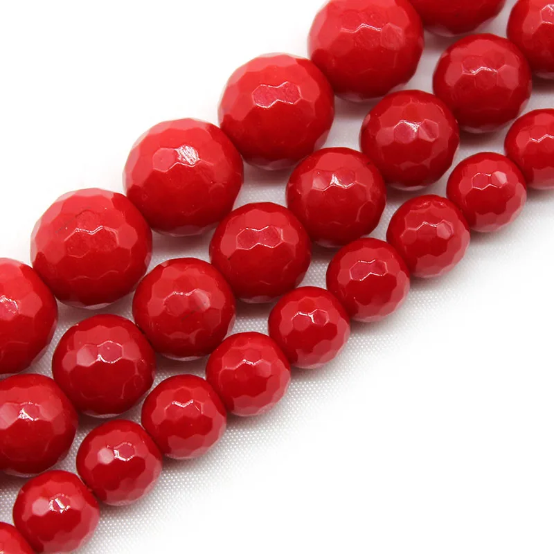 Natural Faceted Red Coral Stone Round Loose Spacer Beads 6/8/10mm Jewelry Handmade Necklace Bracelets DIY Making Accessories 15