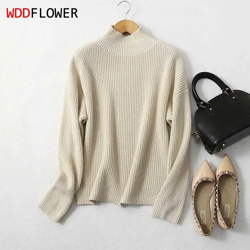 Women 85% Silk 15% Cashmere Thin Type Warm Mock Neck Everyday Long Sleeve Solid Color Pullover Sweater Top Shirt LY026