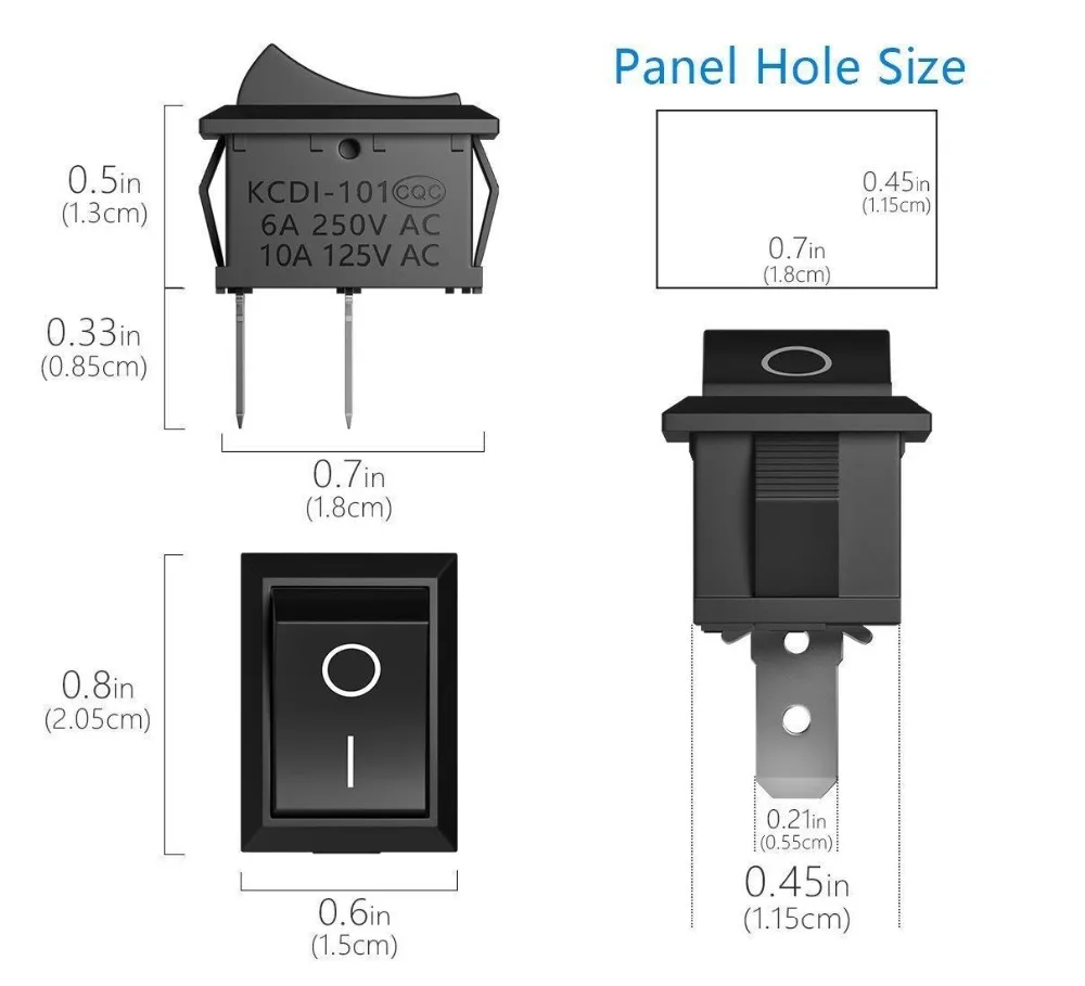 KCD1 ON-OFF 10 15*21mm Switch 2 Pins Ship Type Switch 6A 250V 10A 125V Boat Rocker Switch Car Dash Dashboard Truck RV ATV Home