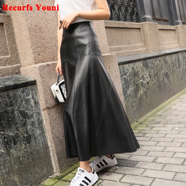 Gonna lunga inverno donna splendida vera pelle svasata Gonne ombrello femminile altalena grande Jupe Mujer 80 caviglia lunga Falda Largas AliExpress