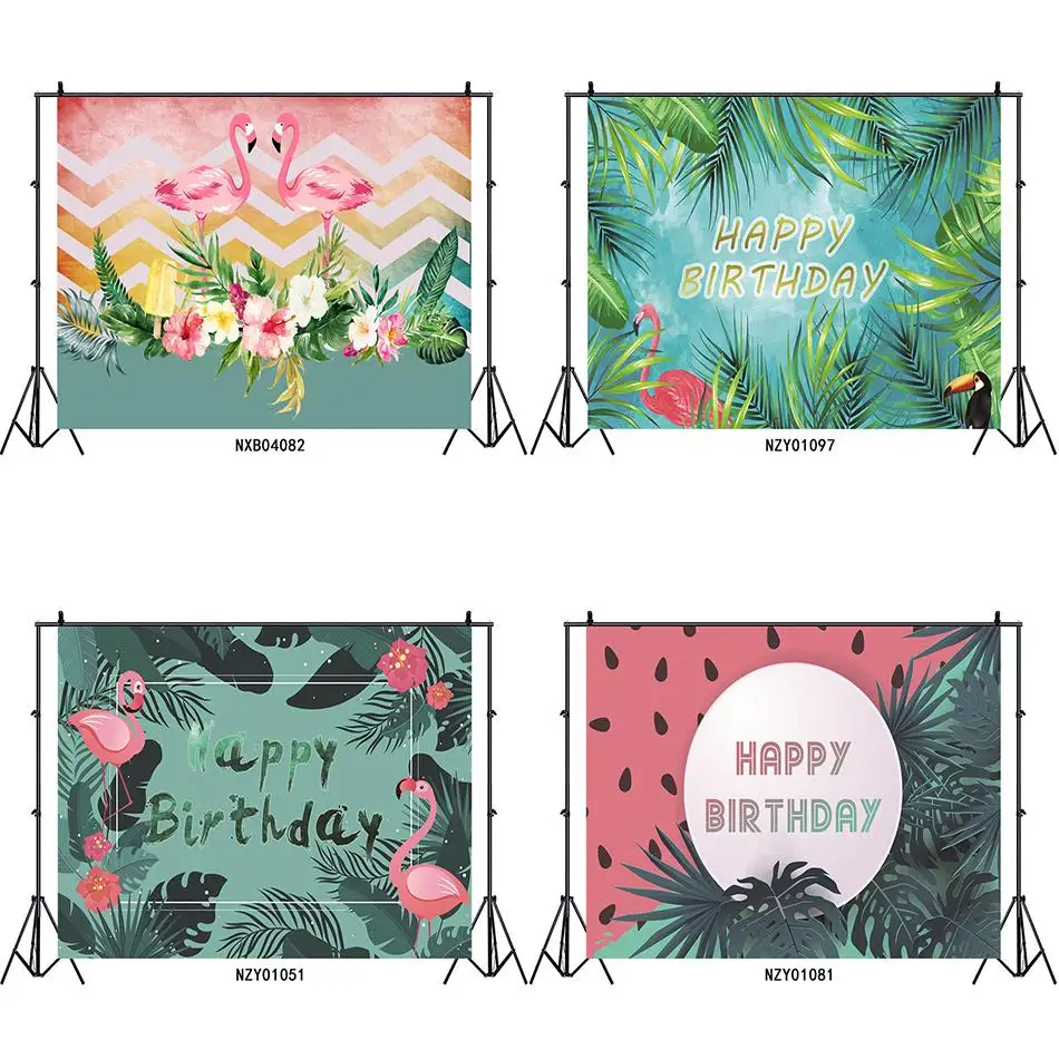 Rainforest Floral Flamingo Birthday Backdrop Girl Party Table Decoration Photography Photos Newborn Bath Custom Vinyl Background