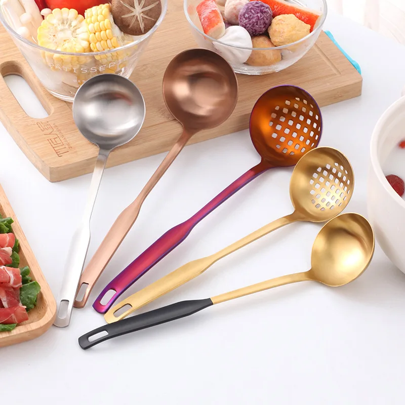 

304 Stainless Steel Hot Pot Soup Spoon Colander Dinnerware Long Handle Porridge Mixing Spoons Cooking Kitchen Utensils