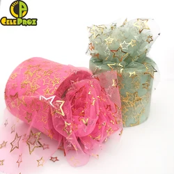 6Cm 25Yards Golden hollow Star Tulle Glitter Mesh cottura Cake Topper Tutu Bow Squine Organza fai da te cucito artigianato fornitura di tessuti