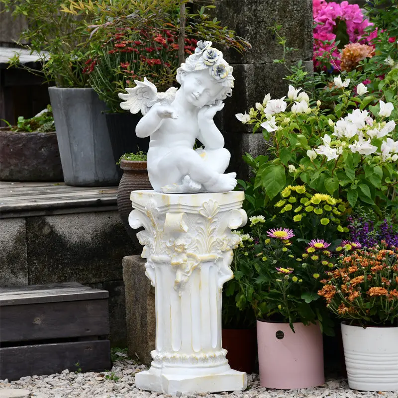 

GY European-Style Garden Decoration Angel Decoration Creative Roman Column Floor Garden Villa Sculpture Outdoor Decoration