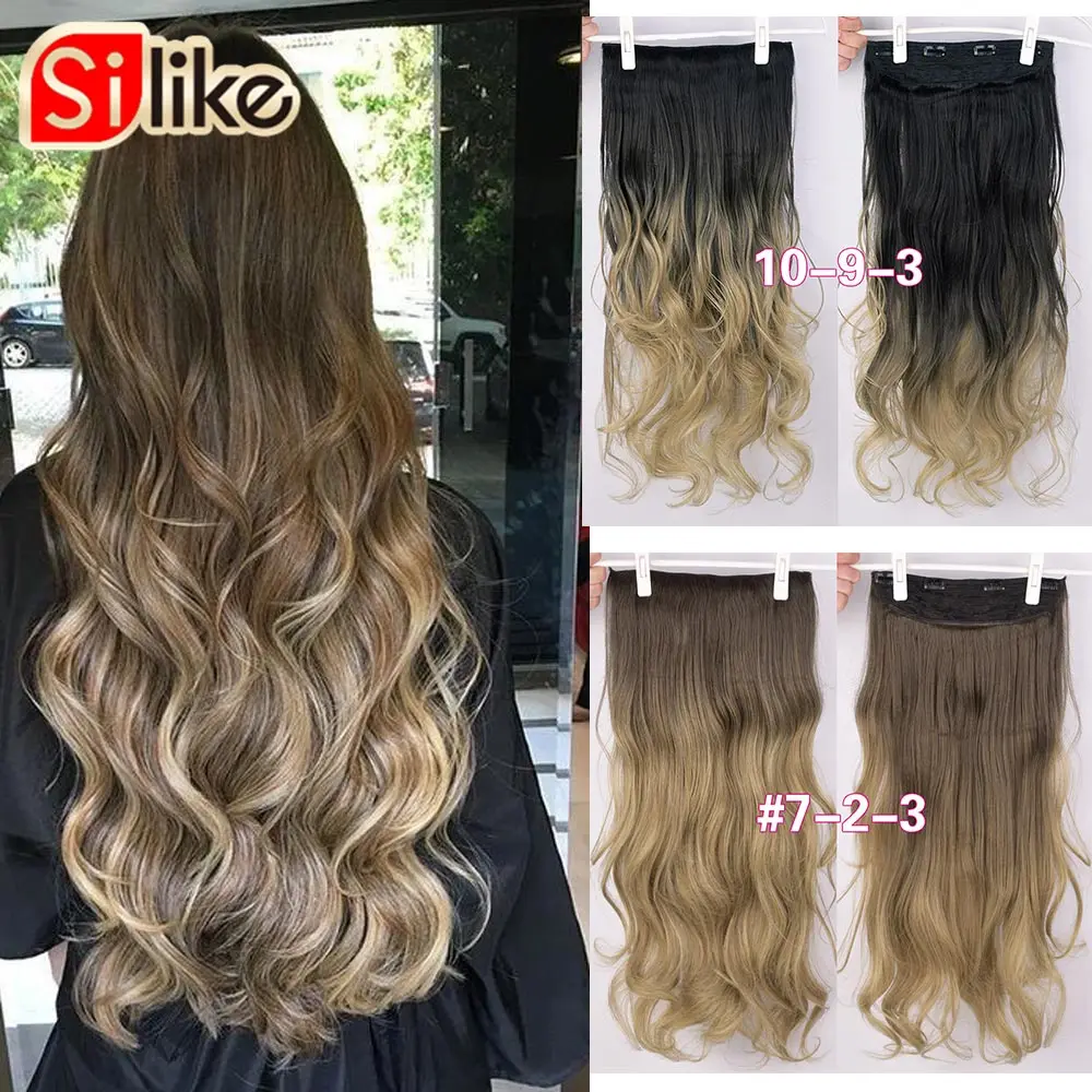 Silike Synthetic Body Wave Clip In Hair Extensions 32 inch 24inch Synthetic Heat Resistant Fiber Curly Clips Hair Extension