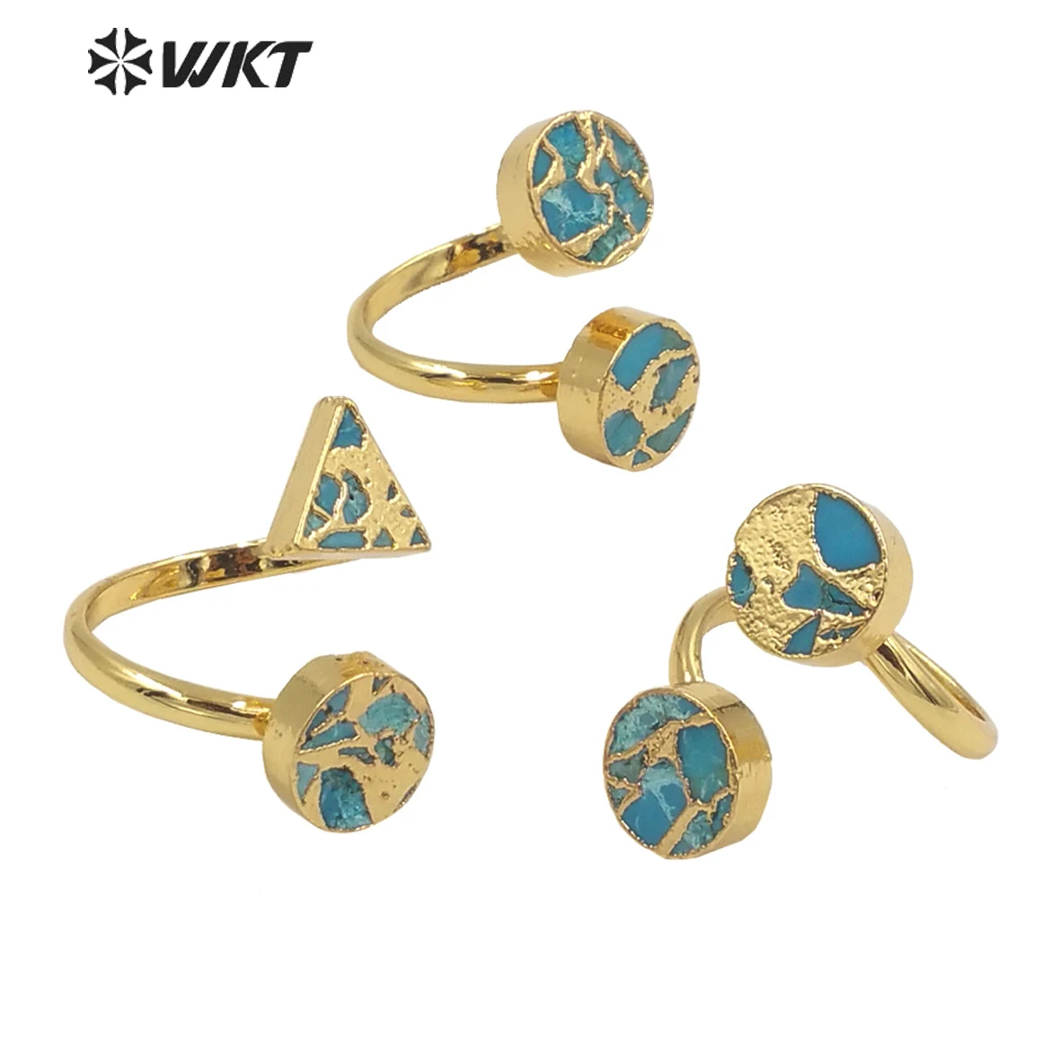 

WT-R394 WKT 2022 Hot Sale Orginal Design Turquioses Rings Round Triangle Copper Turquoises Ring Lady Jewelry Fashion Open Ring